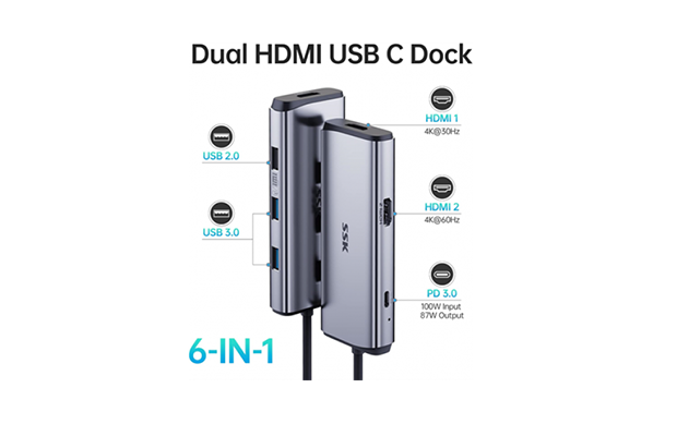 SSK SC216 Type-C Multi-function 6-in-1 Adapter